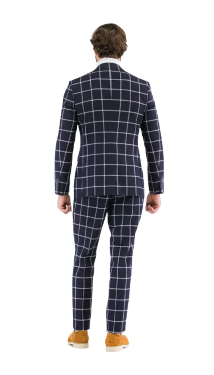 Harvy Fit Navy Check Plaid Suit by Rossiman
