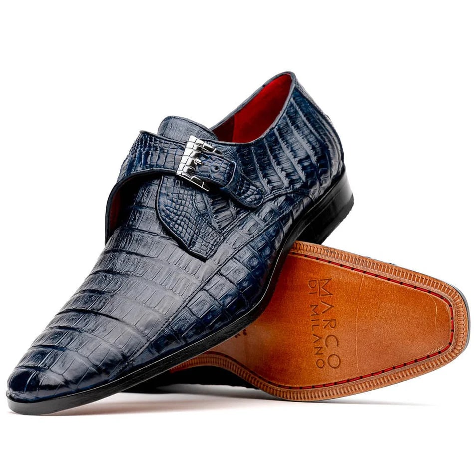 Rovigo Navy Crocodile Skin Single Monk Loafers