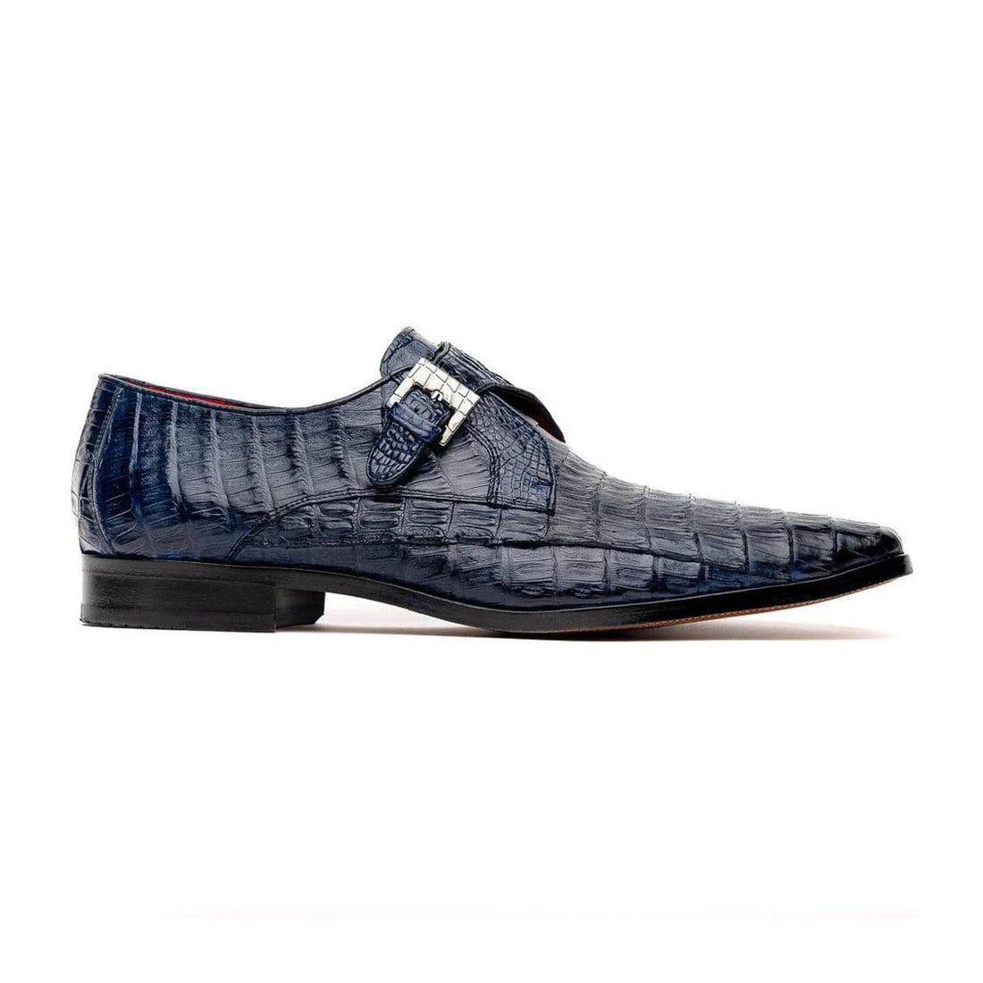 Rovigo Navy Crocodile Skin Single Monk Loafers