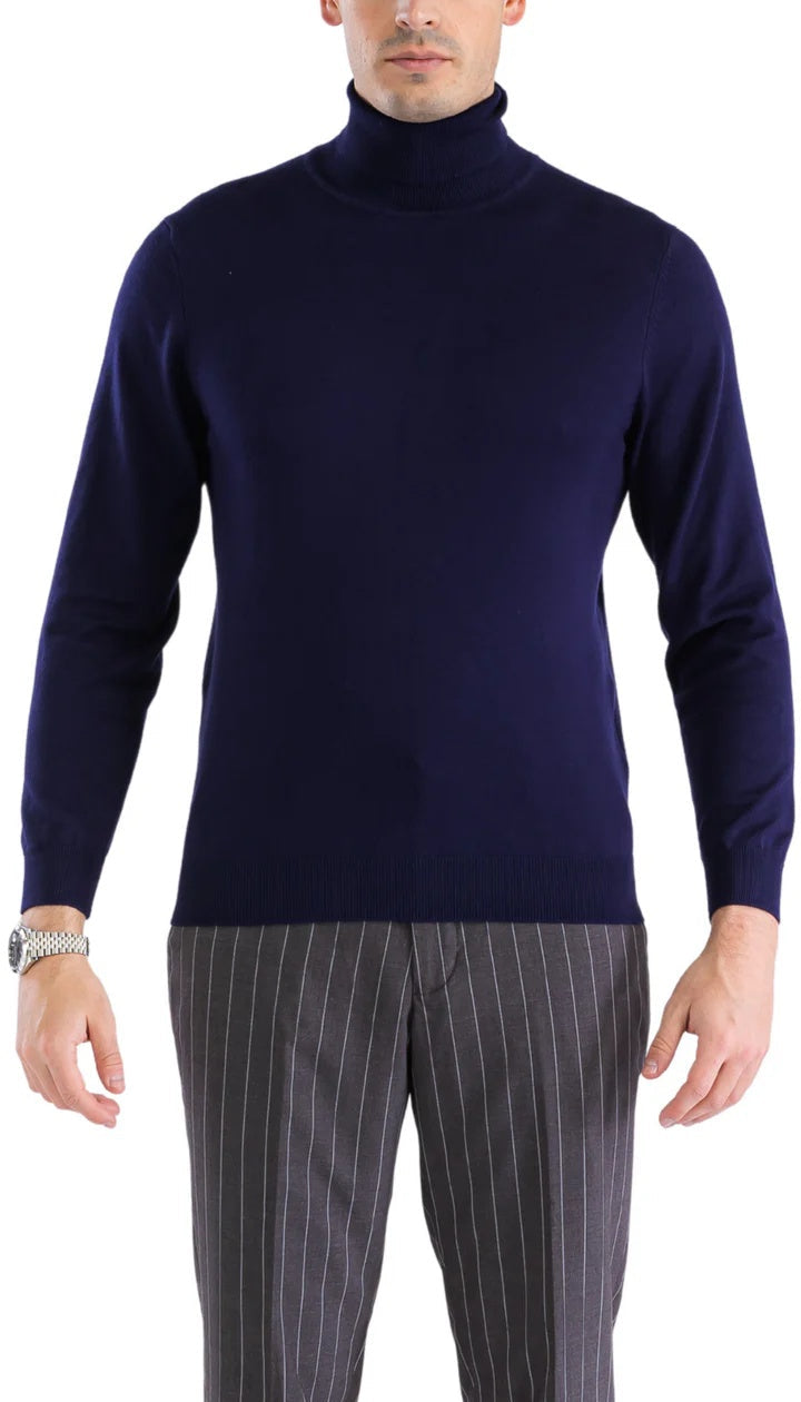 Navy Pullover Turtleneck Sweater for Men