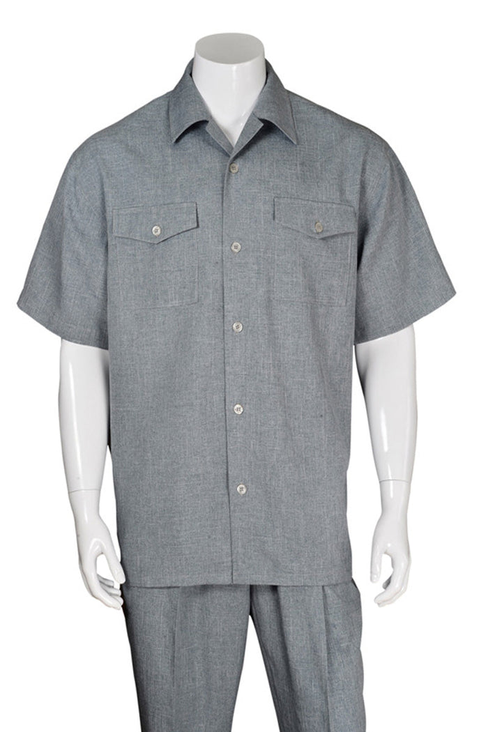 Mens Short Sleeve Patch Pocket Walking Suit in Grey