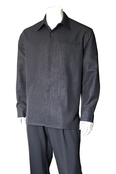 Mens Long Sleeve Mini Textured Stripe Walking Suit in Black