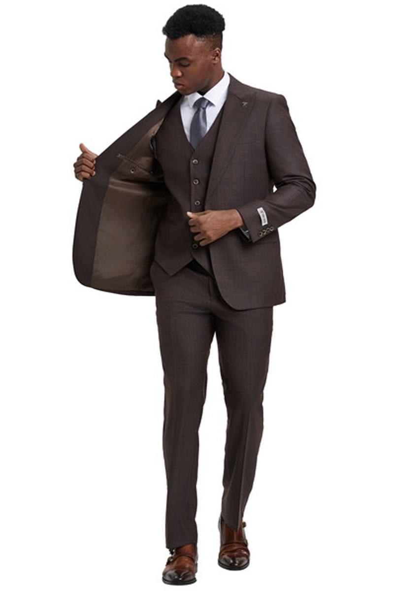 Stacy Adams Brown Windowpane Plaid Suit