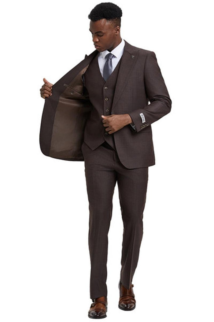 Stacy Adams Brown Windowpane Plaid Suit