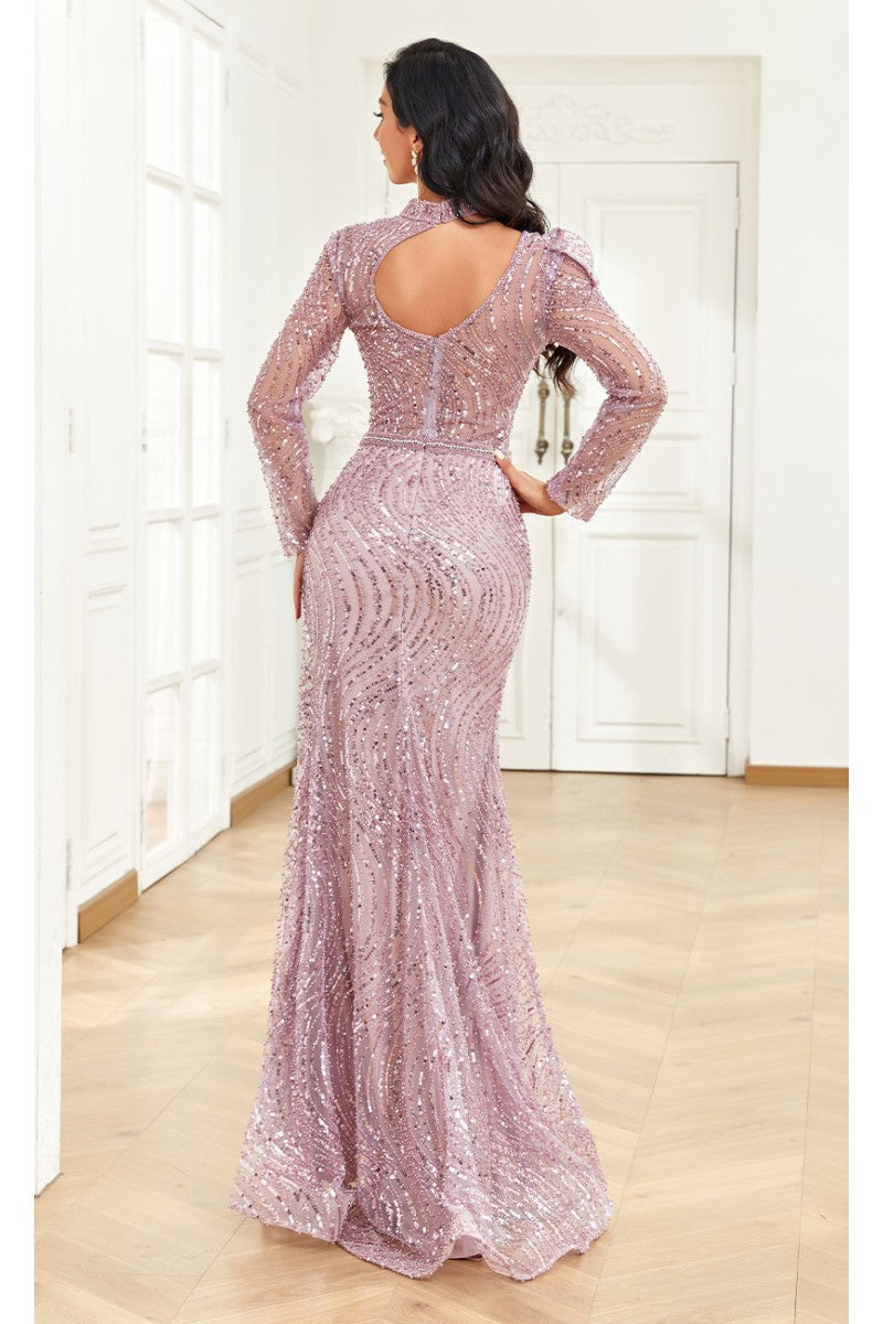 High Couture NR2284 Fitted Long Ruffle Sequin Formal Evening Dress