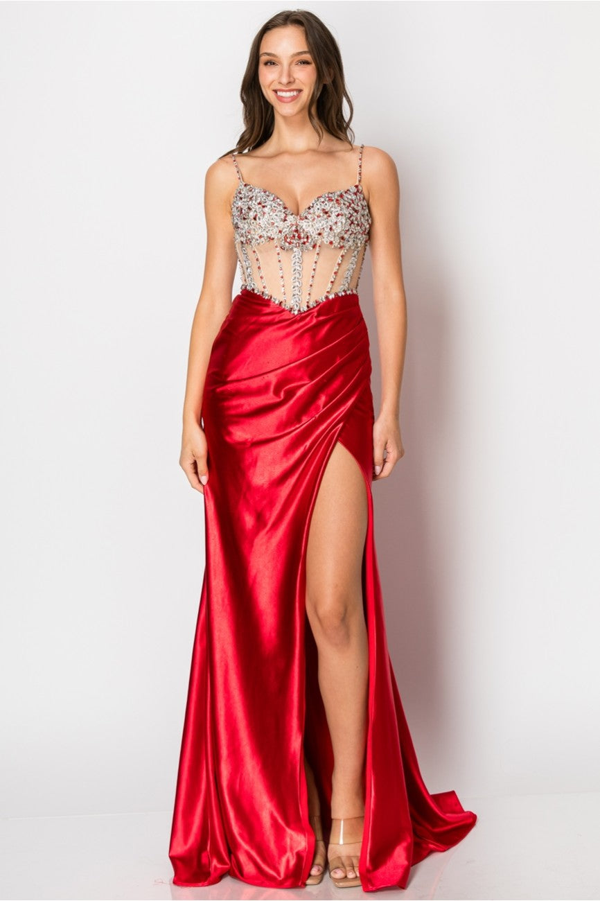 High Couture NR2405 Fitted Long Formal Slit Evening Dress