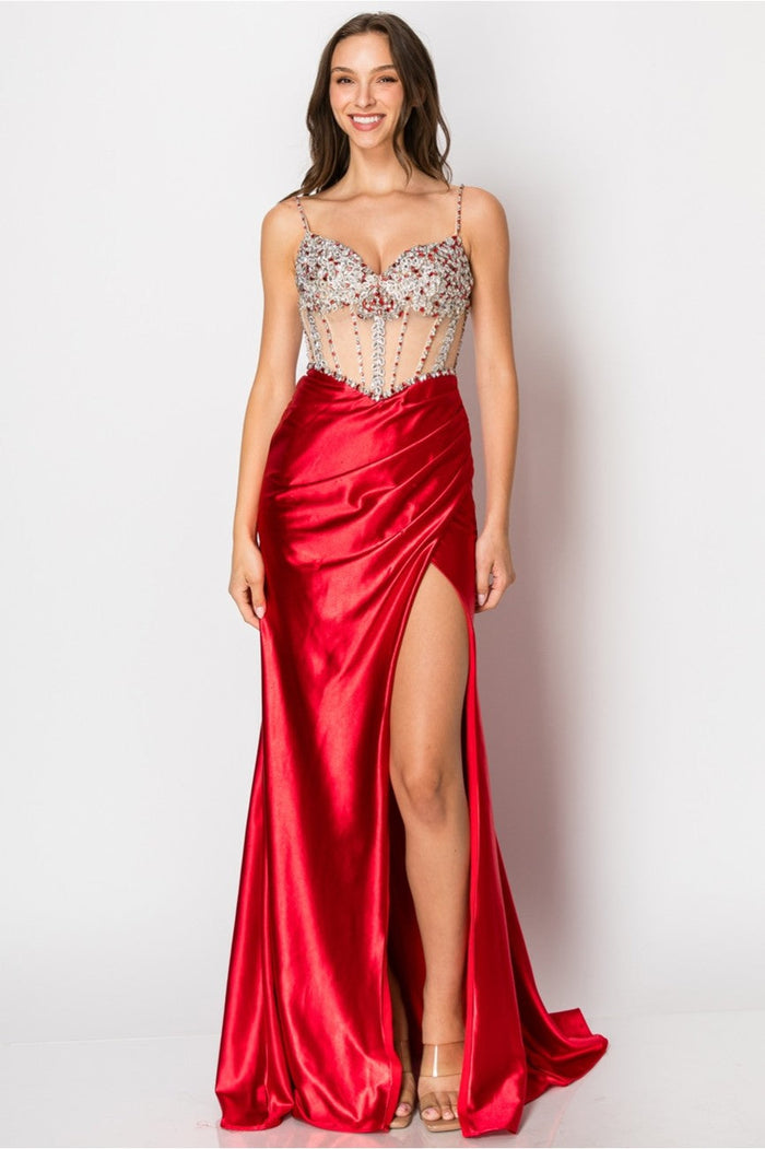 High Couture NR2405 Fitted Long Formal Slit Evening Dress