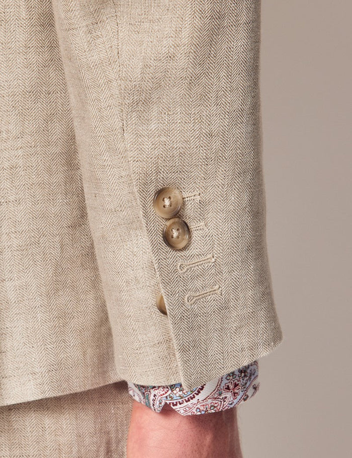 Men's Linen Beach Wedding Suit Natural Herringbone