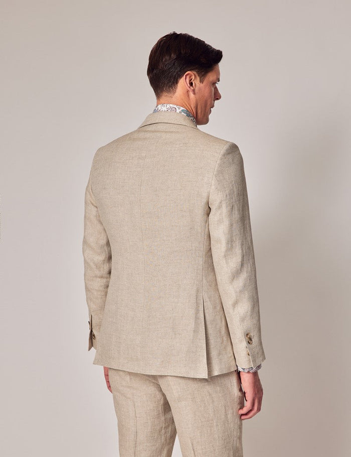 Men's Linen Beach Wedding Suit Natural Herringbone