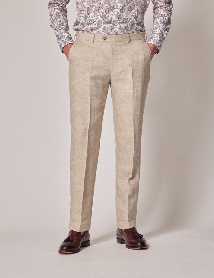 Men's Linen Beach Wedding Suit Natural Herringbone