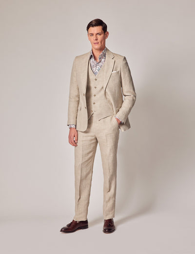 Men's Linen Beach Wedding Suit Natural Herringbone