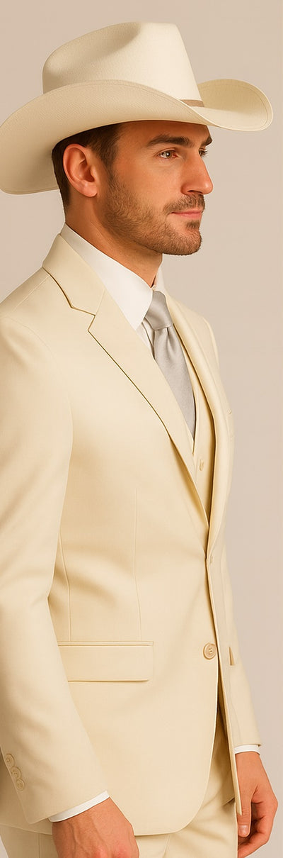 Mens Natural - Sand Cowboy Tuxedo - White Cowboy Suit - Western Suit (Jacket + Pants)