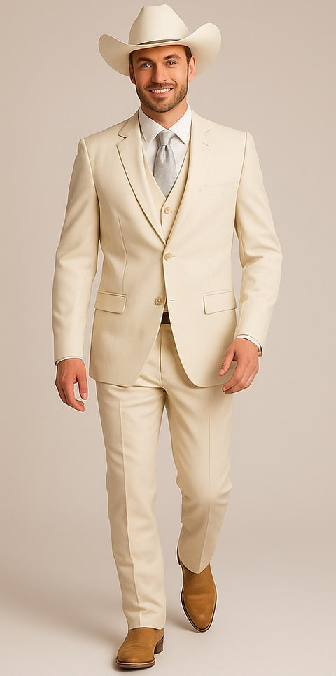 Mens Natural - Sand Cowboy Tuxedo - White Cowboy Suit - Western Suit (Jacket + Pants)