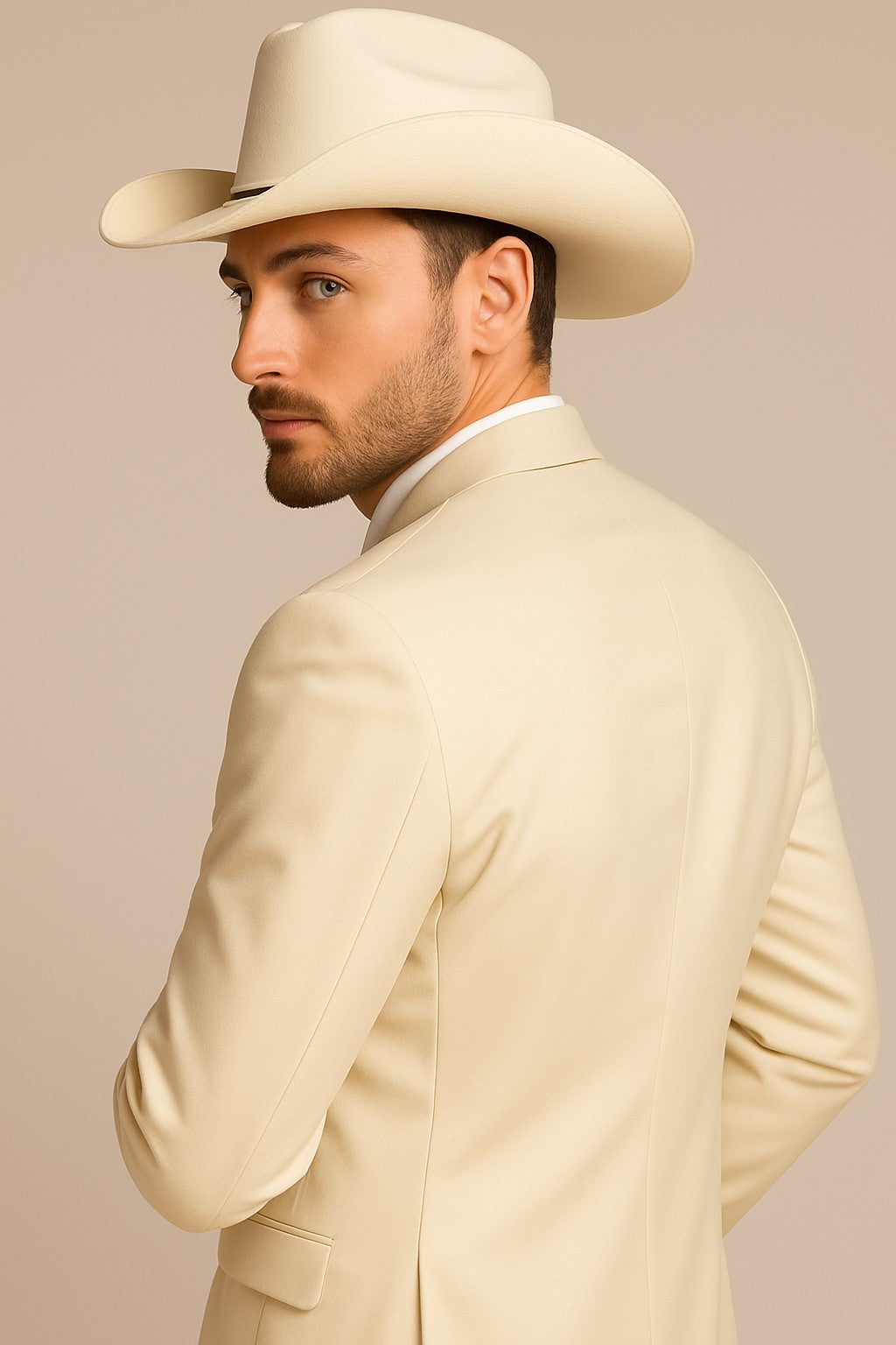 Mens Natural - Sand Cowboy Tuxedo - White Cowboy Suit - Western Suit (Jacket + Pants)
