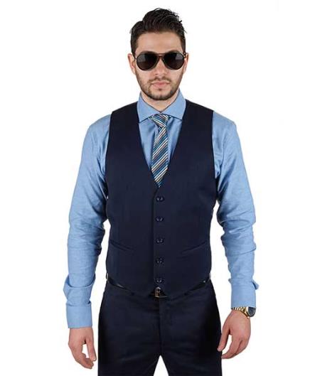 5 Button Navy Blue Cotton Blend Fashionable Dress Dress Tuxedo Wedding Vest ~ Waistcoat ~ Waist coat