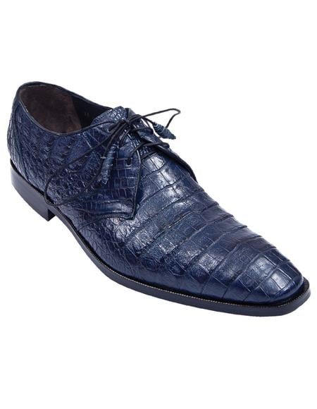 Los Altos Genuine Crocodile Caiman Belly Oxfords Navy Blue Dress Shoe For Men