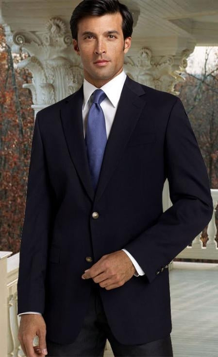 Men’s Classic Navy Blue Sport Coat with Brass Buttons, Handmade Formal Business Blazer