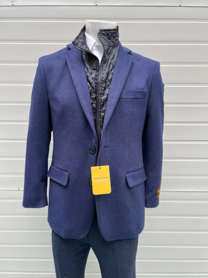 Navy Cashmere Wool Blazer with Quilted Inner Layer