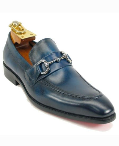 Men's Leather Fashionable Carrucci Navy Ombre Slip On Shoes - Teal Dress Shoe - Antique blue Shoe