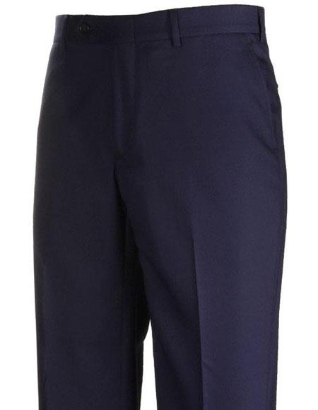 Men's Stylish Flat Front Navy Atticus Classic Fit Wool Pant unhemmed unfinished bottom
