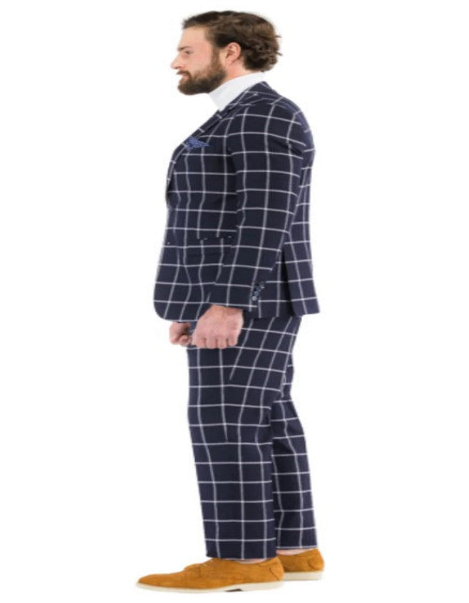 Windowpane Plaid Navy Suit with Vest