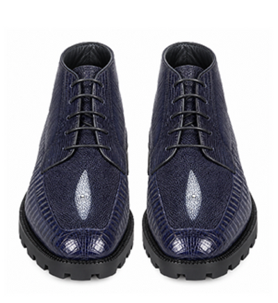Navy Lizard & Stingray Ankle Boots by Los Altos