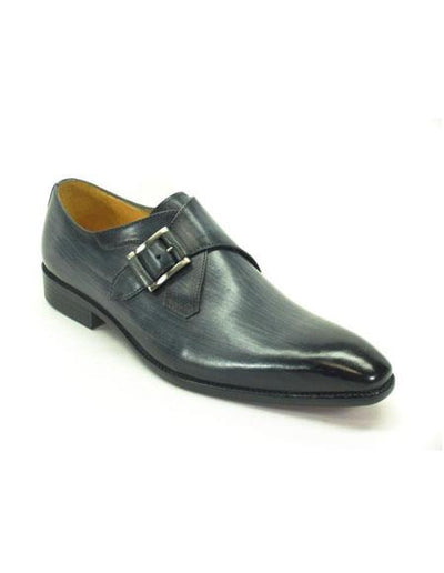 Men's Carrucci Navy Monk Strap Buckle Leather Fashionable Stylish Dress Shoe- Men's Buckle Dress Shoes