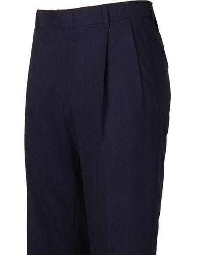 Men's Navy Pleated Style Atticus Classic Fit Wool Pant unhemmed unfinished bottom