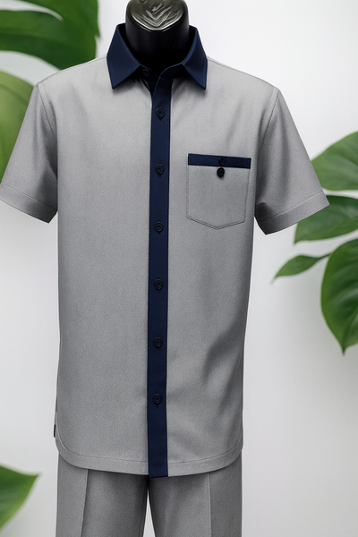 Navy Houndstooth Short Sleeve Walking Suit