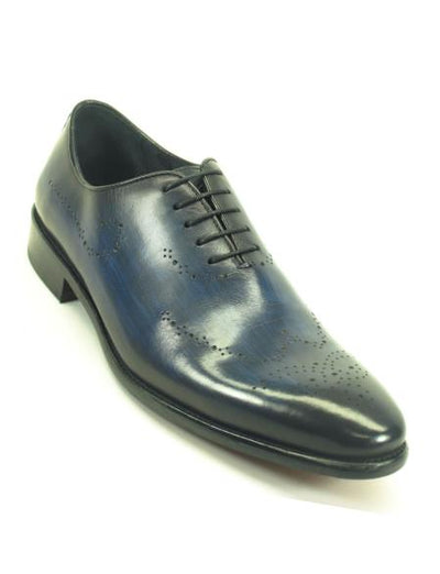 Carrucci Men's Navy Lace Up Style Whole Cut Oxford With Medallions Shoe