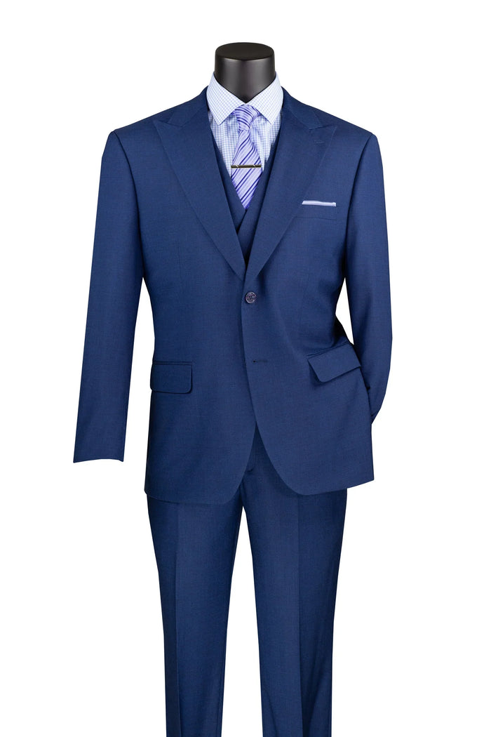 Navy Modern Fit 3-Piece Suit with Lapel Vest