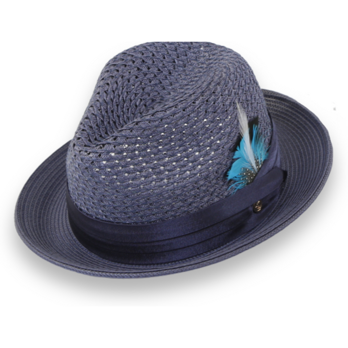 Castor Crushable Straw Fedora in Navy