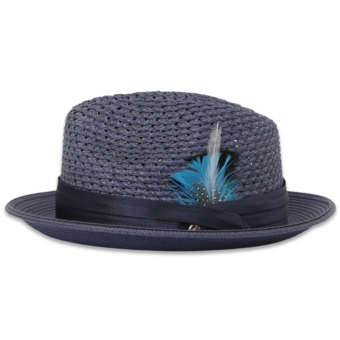 Castor Crushable Straw Fedora in Navy