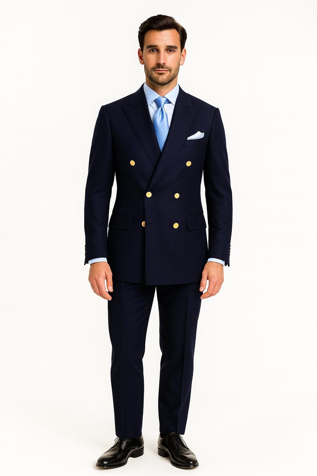 Double Breasted Blazer with Gold Buttons - Navy Blue Sport Coat