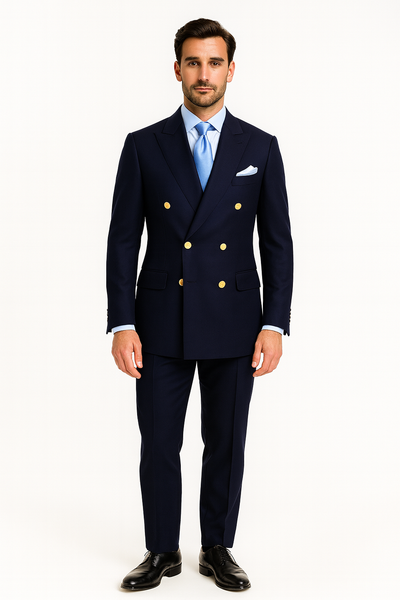 Double Breasted Blazer with Gold Buttons - Navy Blue Sport Coat