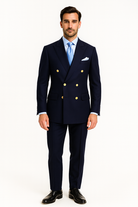 Double Breasted Blazer with Gold Buttons - Navy Blue Sport Coat