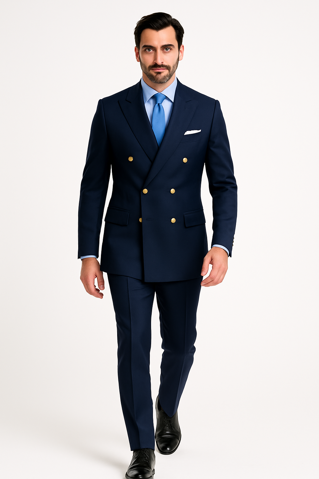 Double Breasted Blazer with Gold Buttons - Navy Blue Sport Coat