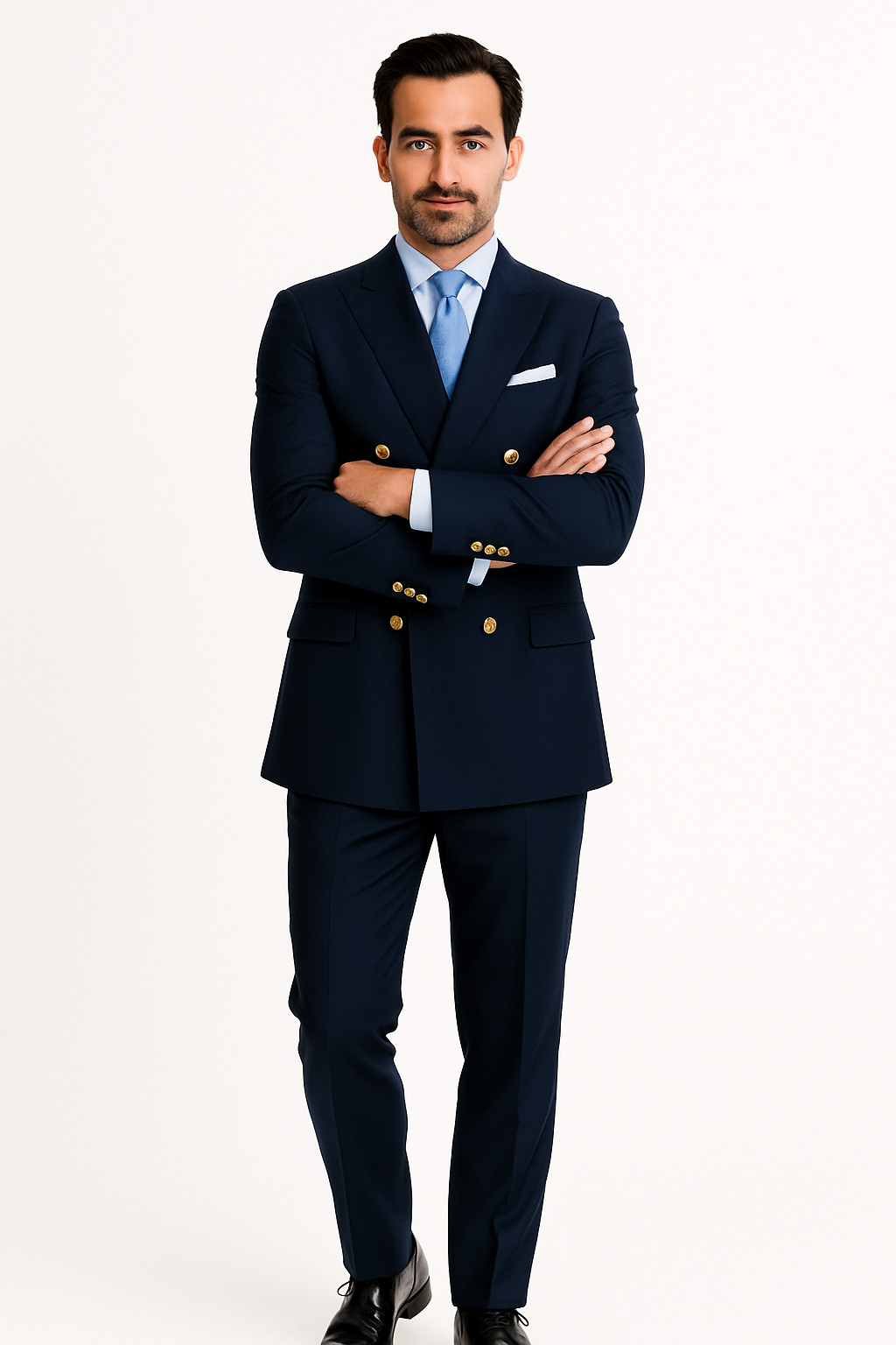 Double Breasted Blazer with Gold Buttons - Navy Blue Sport Coat