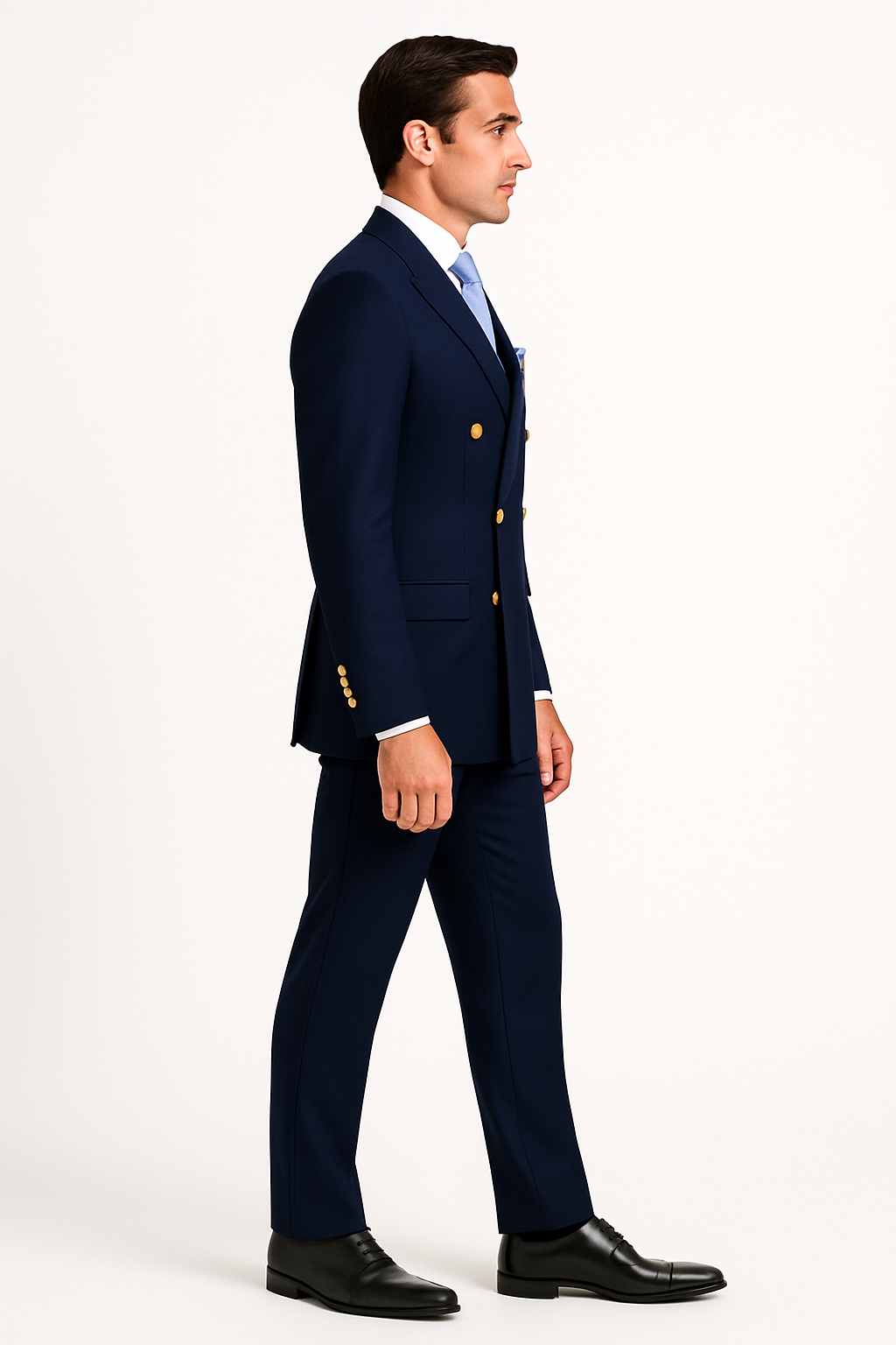 Double Breasted Blazer with Gold Buttons - Navy Blue Sport Coat