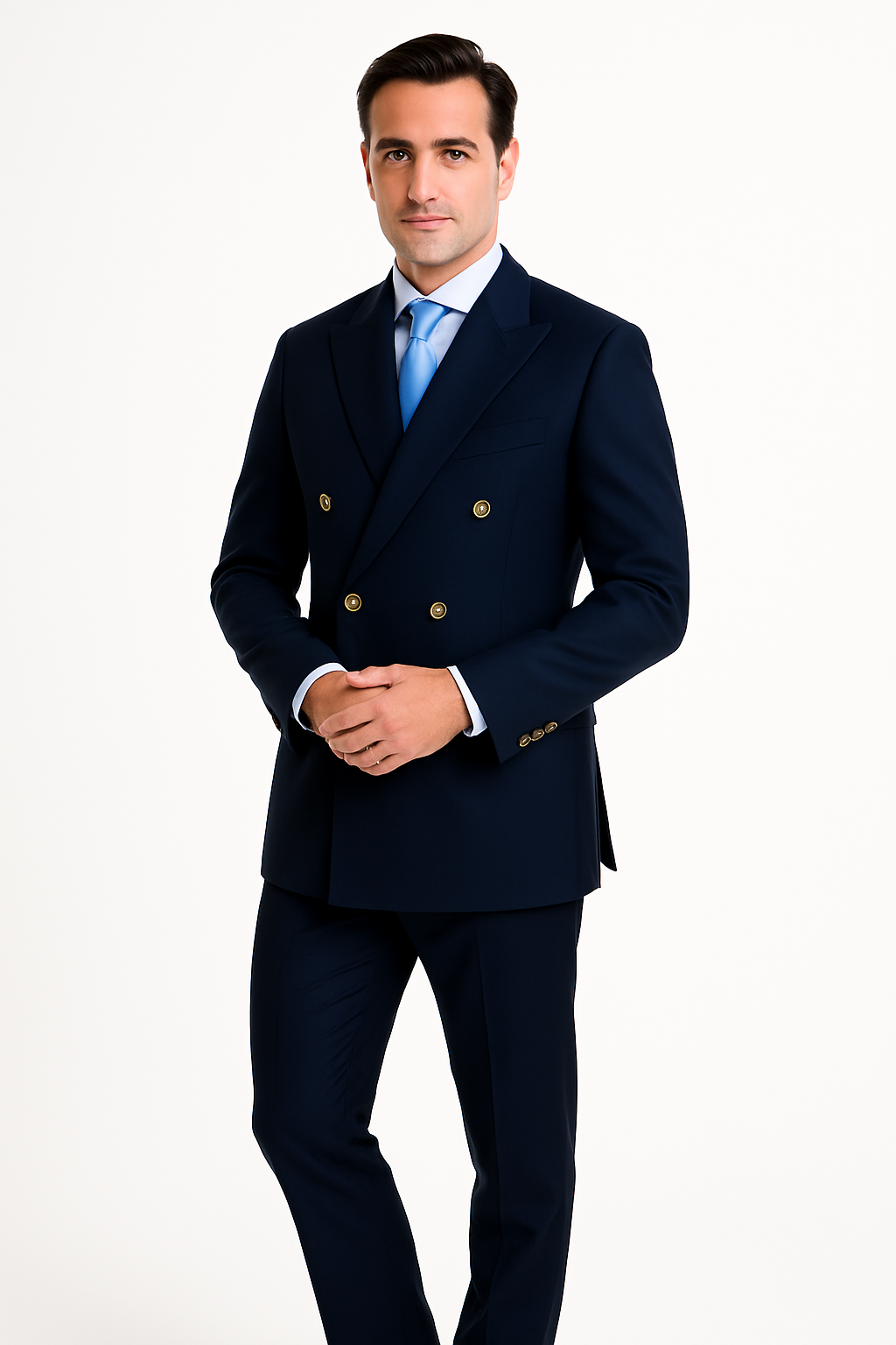 Double Breasted Blazer with Gold Buttons - Navy Blue Sport Coat