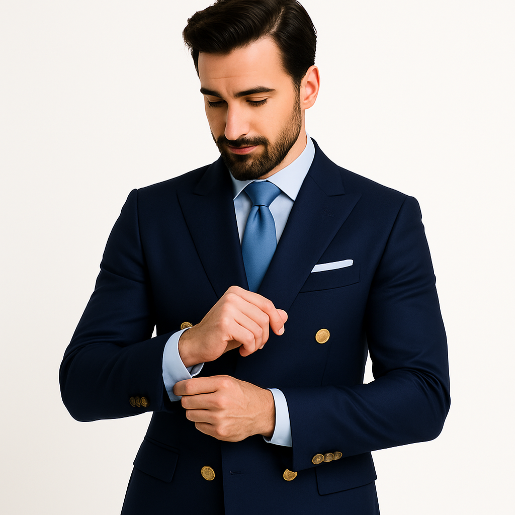 Double Breasted Blazer with Gold Buttons - Navy Blue Sport Coat