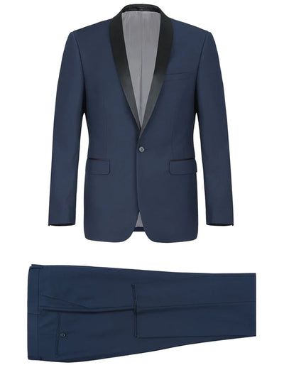 Navy Blue 1-Button Shawl Lapel Tuxedo