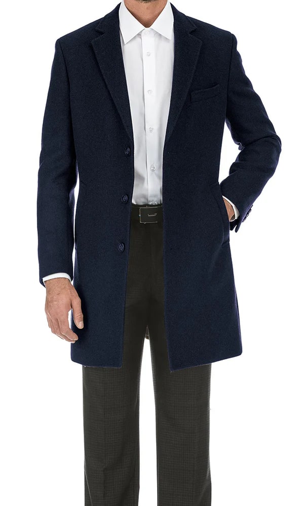Navy Slim Fit Wool Blend Overcoat
