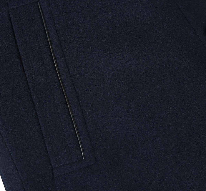 Navy Wool Blend Slim Short Coat with Zipper
