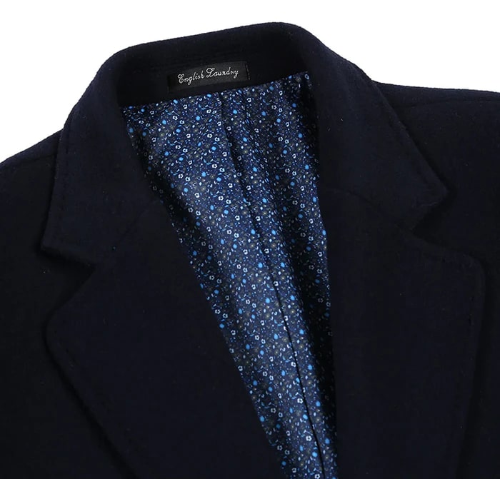 Navy Slim Fit Wool Blend Overcoat