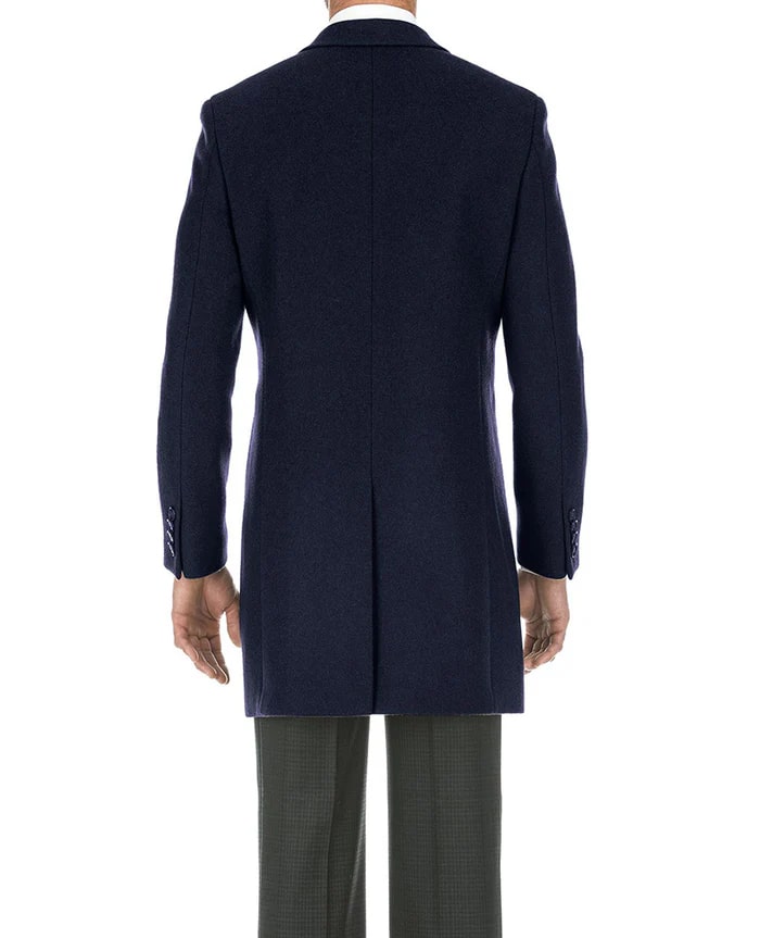 Navy Slim Fit Wool Blend Overcoat
