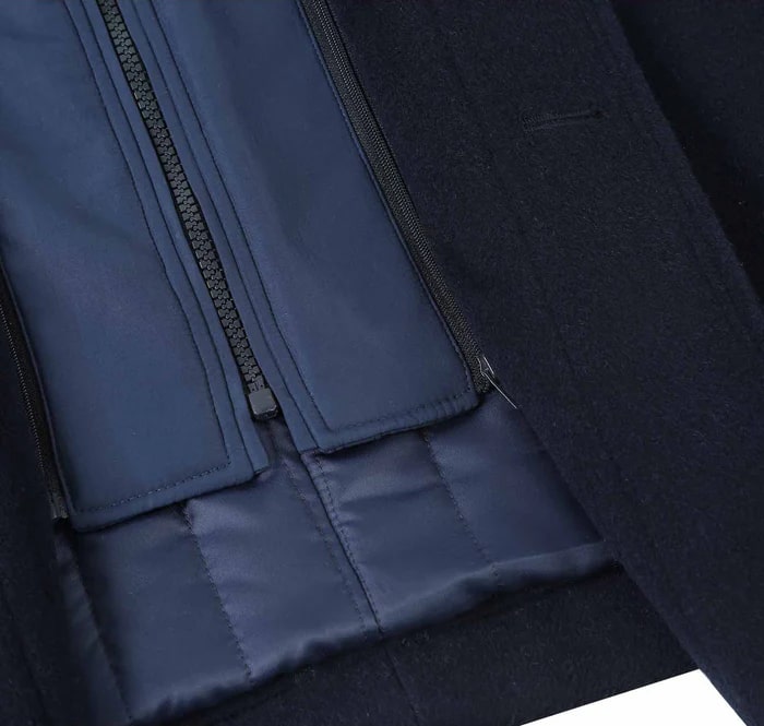 Navy Wool Blend Slim Short Coat with Zipper