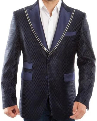 Navy Blue and Gold Trim Tuxedo Jacket