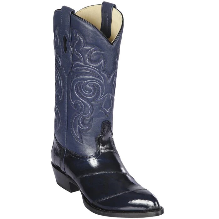 Los Altos Navy Blue Eel-Skin Cowboy Boots