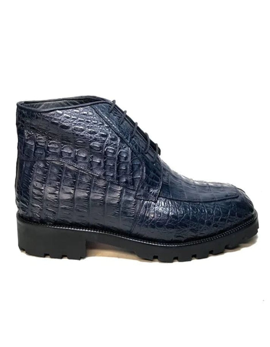 Navy Crocodile Lace-Up Ankle Boots by Los Altos